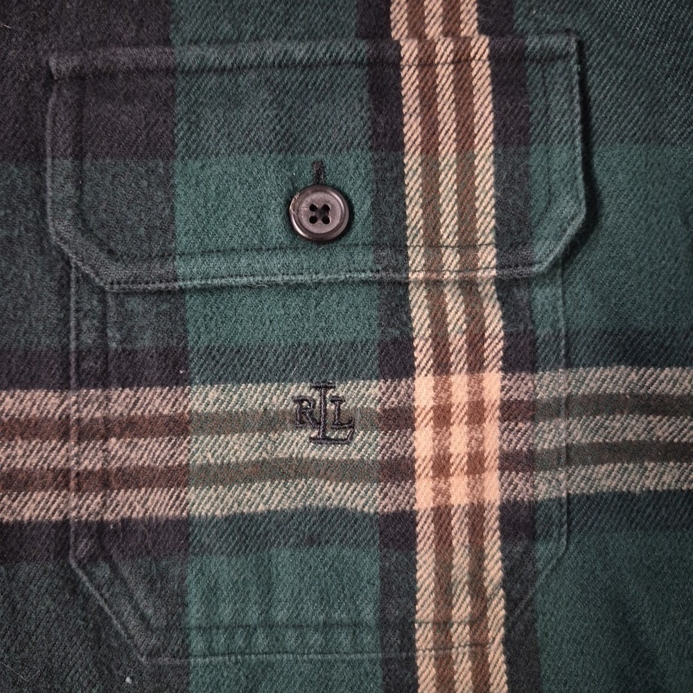 Lauren Ralph Lauren Flannel Shacket Womens Large Green Plaid Hood Full Zip Work - Picture 5 of 8